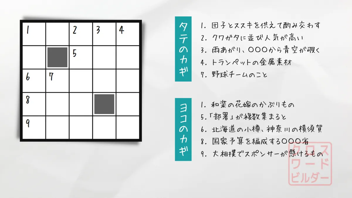 クロスワードパズル5・問題「団子とススキを供えて酌み交わす」