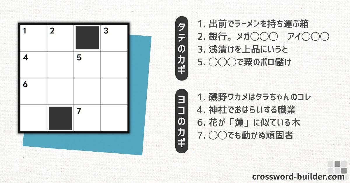 クロスワードパズル 小品#007「出前でラーメンを持ち運ぶ箱」