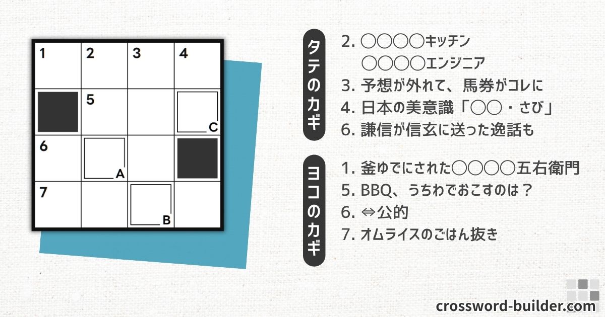 クロスワードパズル 小品#025「〇〇〇〇キッチン　〇〇〇〇エンジニア」