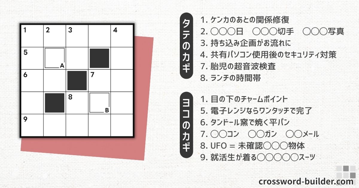 クロスワードパズル 小品#027「ケンカのあとの関係修復」